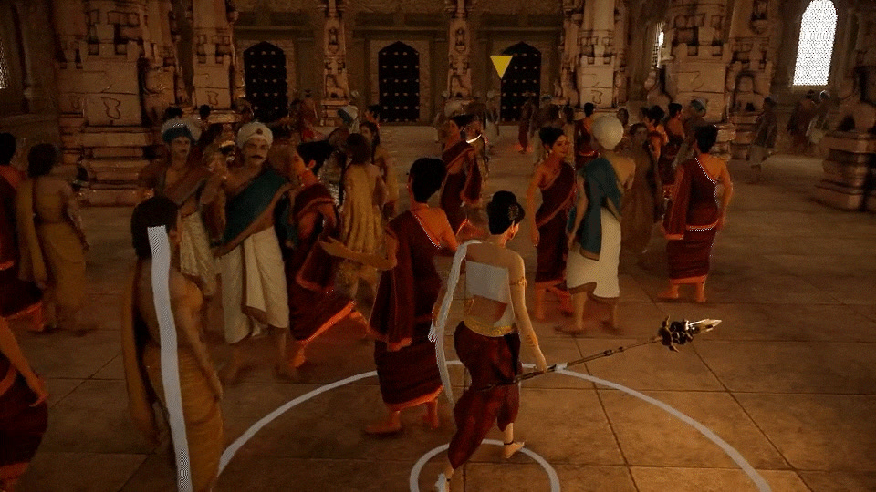 Gargi blending into a crowd inside the palace